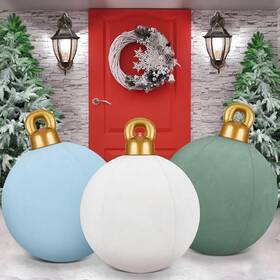 Jt-jetec-2255 Jetec 3 Pcs 32 Inch Giant Velvet Christmas Inflatable Balls Ornament Flocked Xma