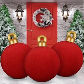 Jt-jetec-4023 Jetec 3 Pcs 32 Inch Giant Velvet Christmas Inflatable Balls Ornament Flocked Xmas P