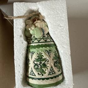 117695 Jim Shore Christmas Tree Ornament Heartwood Creek Santa Green Bell Enesco