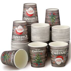 Jinei-cup-yh67 Jinei 100 Pcs Disposable Christmas Cups Tree Wooden Design Paper C