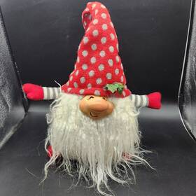Jingle Bell Lane 798034113109 Christmas Gnome Shelf Sitter Medium Red Polkadot Hat Wood Face