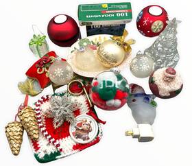 06316 Jingle Time Christmas Decor Lot Candle Holders Lights Ornaments Bowl Xmas Tree And More