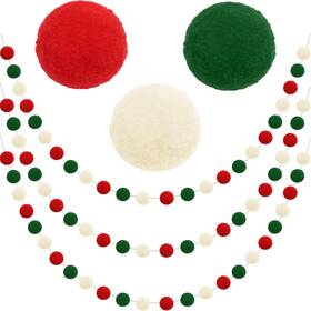 Jishi 313091711732 Christmas Pom Garland Decorations For Tree Indoor Home Room