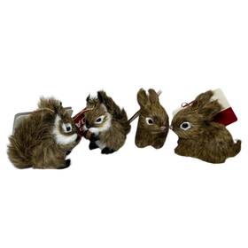Jo-ann 086131502606 Squirrels Bunny Rabbits Hanging Christmas Ornaments Faux Fur 4 Animal Nwt