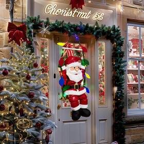 Joeysut 740390112991 34 Inch Hanging Christmas Decorations Santa Claus On The Swing With Colorful Led