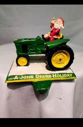 John Deere 746193955641 Holiday Christmas Stocking Holder Cast Iron Santa On A Tractor