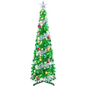 31860 Joiedomi 5 Ft Pop Up Christmas Green Tree With Lights Collapsible Tinsel Chr