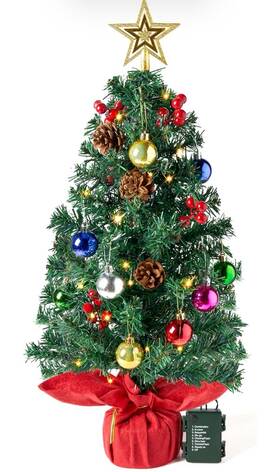 32096 Joiedomi 24 Inch /2ft Prelit Tabletop Christmas Tree Holly Berries Red Base New
