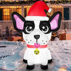 32169 Joiedomi 5ft Inflatable Christmas Dog Outdoor Decoration With Santa Hat And Jingle Bell
