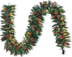83753784 Joiedomi 9 Ft Artificial Christmas Garland Prelit With 100 Led Lights 27 Pine Berry
