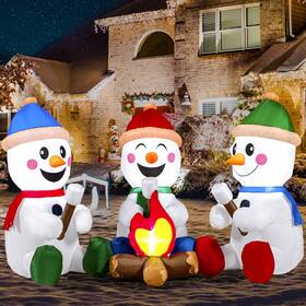 B0b8zdzn1t Joiedomi 6 Ft Inflatable Snowman Campfire With 3 Small Led Snowmen Christmas Decor