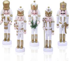 Wg-bj-5 Jolik 5 Pcs Christmas Nutcracker Ornament Set Figures White Gold