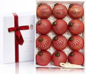 Jond-241002 Jondciv 12pcs Red Christmas Ball Ornaments Rustic Decorations 3.15 Inch