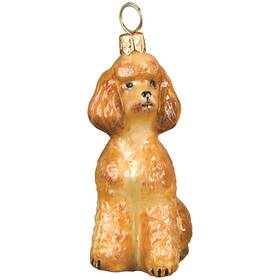 Zkp2715ap Joy To The World Apricot Toy Poodle Sitting Dog Polish Glass Christmas Ornament