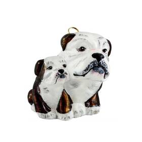 Zkp4451br Joy To The World Brown And White Bulldog Mother With Puppy Polish Blown Glass Christmas Ornament