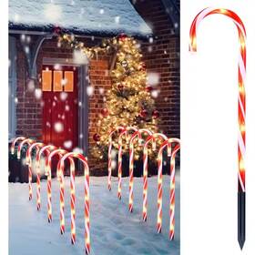 Joyfy 744759973986 12 Piece Christmas Candy Cane Pathway Lights Inch Stakes