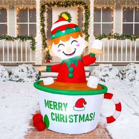 30625 Joyin 6ft Tall Elf Christmas Inflatable Blow Up Mug With Built-in Leds Decor