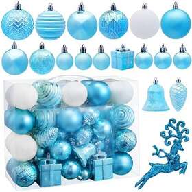 30266 Joyin Inc 66 Pcs Christmas Assorted Ornaments Shatterproof Baby Blue&white