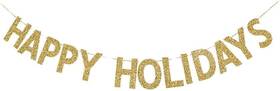 Jtpartytime 727523209757 Happy Holidays Banner Gold Gliter Paper Sign Christmas