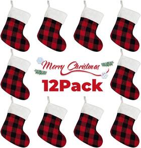 Cm008 Jxiton 12 Pack Mini Christmas Stockings 7.5 Inch Xmas Red Buffalo Plaid Hanging