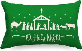 Jxzygmd 445032282209 Green Christmas Pillow Covers 12x20 Merry Cross Joy Oh Holy Night Thro