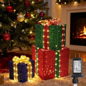 Ssl0140-s-4.5v Jyoiat Set Of 3 Christmas Lighted Gift Boxes - Pre Lit Presents Small Warm White