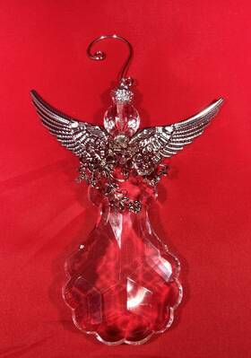 52719ab K&k Interiors Clear Crystal Christmas Angel Ornament Silver Metal Filigree Wings Tree