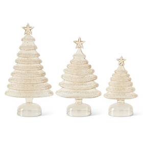 55167a-go K&k Interiors And - Set Of 3 Gold Glass Iced Layers Christmas Trees