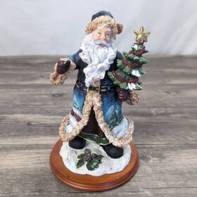 K-mart 710947770060 Vtg Jim Shore Style Santa Claus Resin Figure On Wood 10 Inch Christmas Home Decor