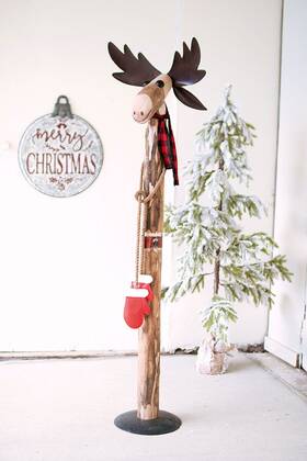 Kalalou 841628170146 Tall Recycled Moose Whimsical Christmas Statue Wood And Iron 5 Ft Plus