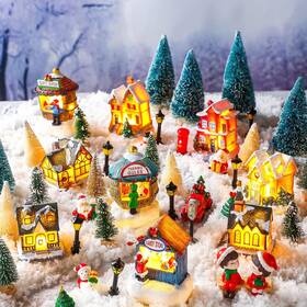Au-kasyat-3119689 Kasyat 58 Pcs Christmas Village Sets Miniature Figurines Decoration
