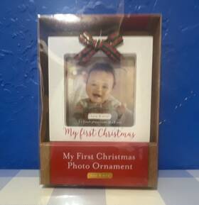10114u Kate & Milo 07/2025 And Christmas Photo Insert Ornament White Hanging Kids Holiday
