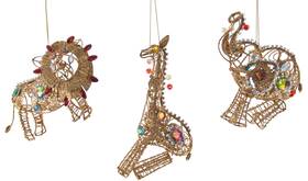 08-683077 Katherines Collection Jeweled Circus Animal Lion Giraffe Elephant Christmas Holiday Ornaments Set Of 3