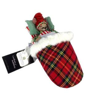 28-028762 Katherines Collection New Santa Mouse In Slippers Bed Christmas Decor 98