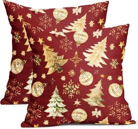 Pillow2023 Kawani Christmas Red Pillow Covers 16x16 Inch Gold Xmas Tree Snowflakes