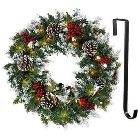 Kilomon 767675710480 Christmas Wreath Flocked With Mixed Decorations And 50 Led Light Wr