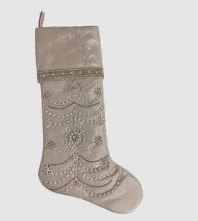Kim Seybert 809846780745 Beige Personalized Beaded Holiday Christmas Winter Dew Stocking 20 Inch