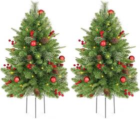 Pdt2p King Bird 2 Set 30 Inch Outdoor Christmas Tree Pre-lit Led Porch Decorations