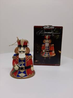Kirkland Signature 638713265074 Porcelain Nutcracker Bell Christmas Red Blue Holiday Dangling Legs Ornament A3