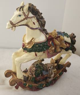 32013 Kirklands 035094025806 Rocking Horse Cedar Creek Resin Christmas Teddy Bear Multicolor