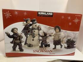 Kirklands 096619620081 Kirkland Signature 4pc Kids And Snowman Scene Xmas Decor
