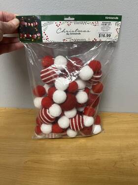 Kirklands 256839 72in Red White Ball Garland Christmas Door Decoration Fabric Home