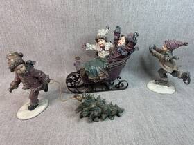 662011 Kirklands Kirkland Winter Kids Sleigh Ride Christmas Tabletop Centerpiece Set 4 Pc