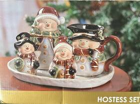 071922 Kirklands Dp#071922 Home 5pc Snowman Christmas Hostess Set W Box