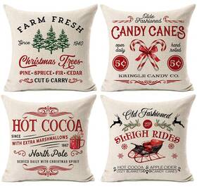 Km002 Kithomer Farmhouse Christmas Pillow Covers 20x20 Set Of 4 Rustic Winter Holiday Xmas D