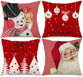 Kithomer New22-c03-red/16x16 Christmas Decorations Pillow Covers 16x16 Set Of 4 Red Stripes Sant... Fast Ship