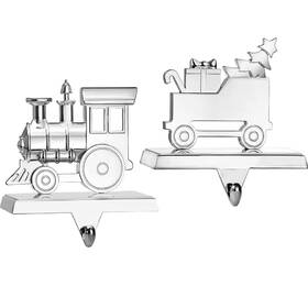 279003 Klikel Train Stocking Hanger Set Of 2 - Shiny Silver Metal Christmas