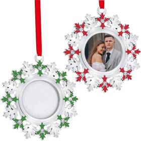 Klikel 811183033002 Christmas Photo Ornament - Silver Snowflake Frame Set Of 2 Picture Or