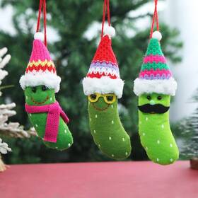Kls 658361629271 3 Pack Pickle Ornament Christmas In Santa Hat Ornaments Plush
