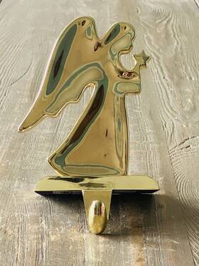 Kmart 684509001043 Vtg Gold Tone Metal Christmas Angel Star Stocking Holder Hanger Mantle